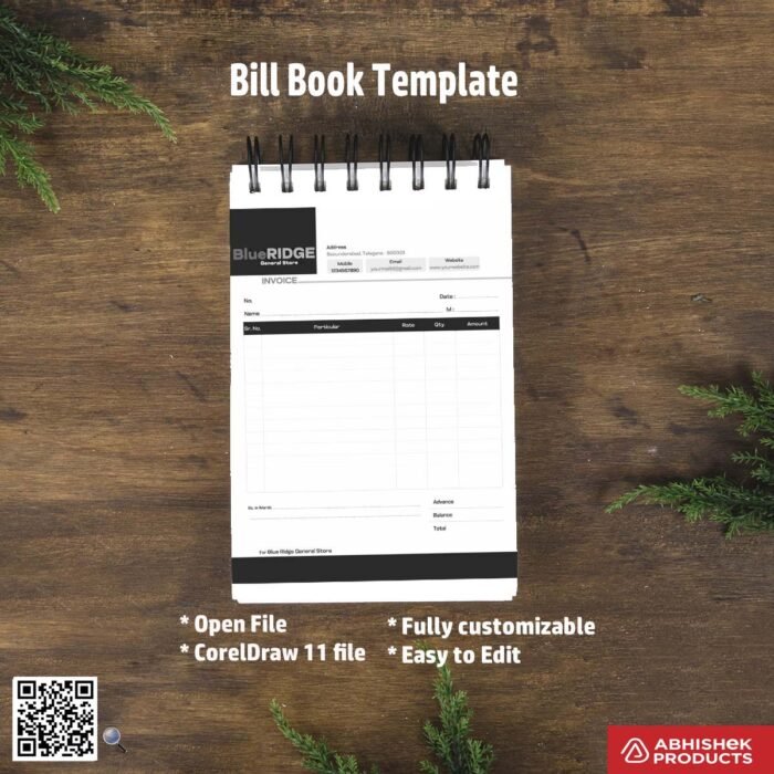Simple editable bill book design for digital printers For General Store