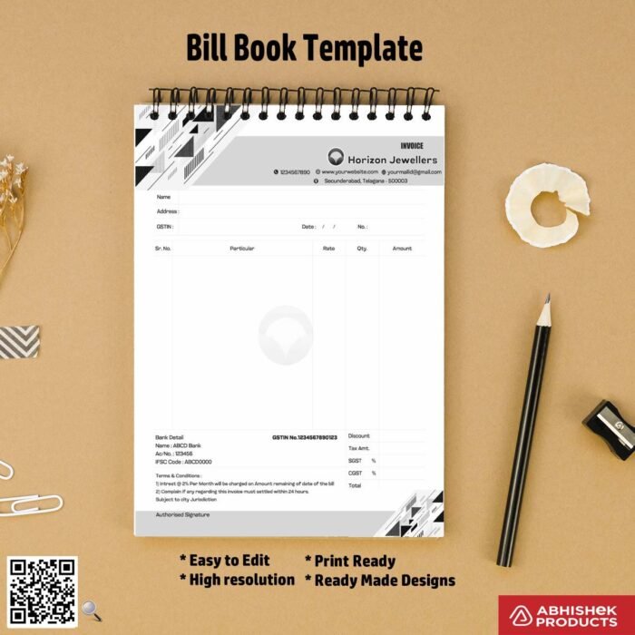Clean customizable bill book layout for studios For Jewellers