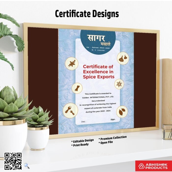 Certificate with an award outline design For Spice Export