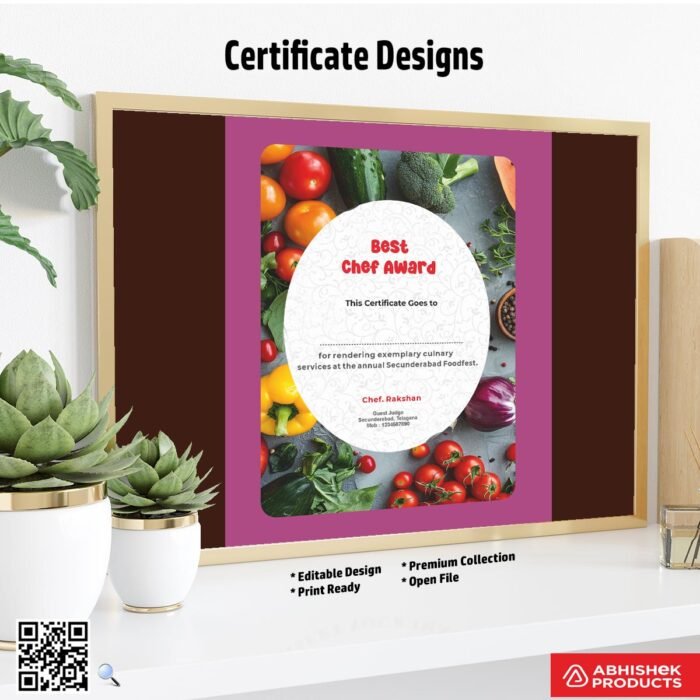 Certificate with a patterned background design For Best Chef