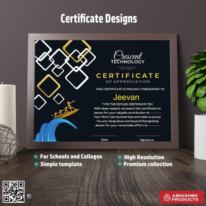 Certificate with an embossed border design For Appreciation