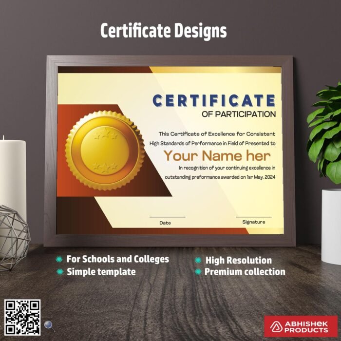 Certificate with a luxurious frame design For Outstanding Performance