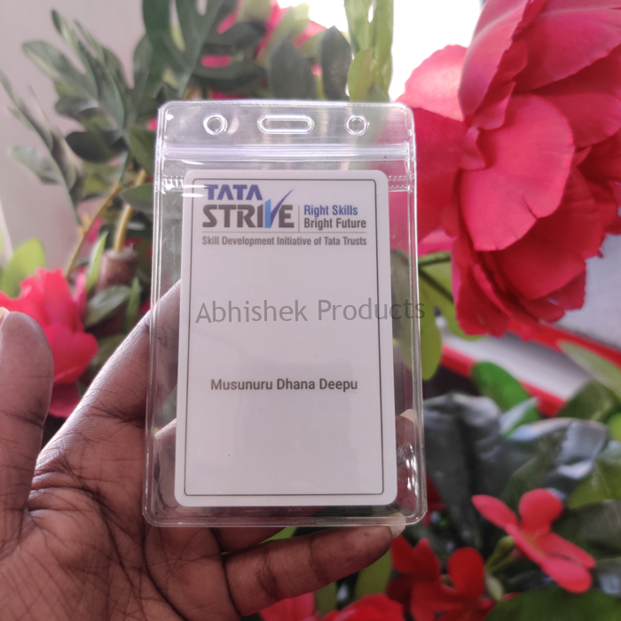 B001 – Clear Waterproof Zip Lock ID Card Holders Badge for School Office Vertical 02